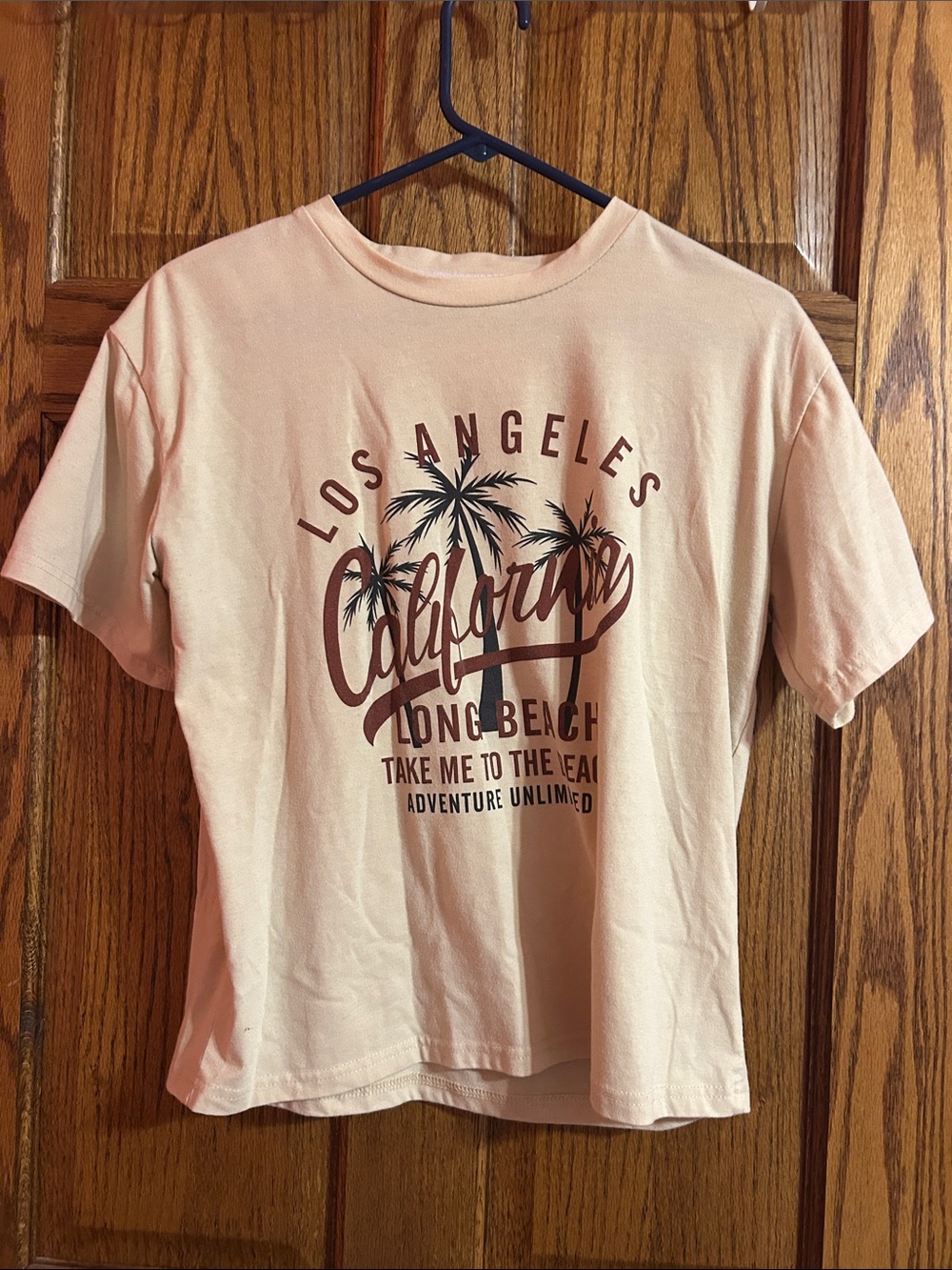 ROMWE Light Yellow California Graphic Short Sleeve Tee
